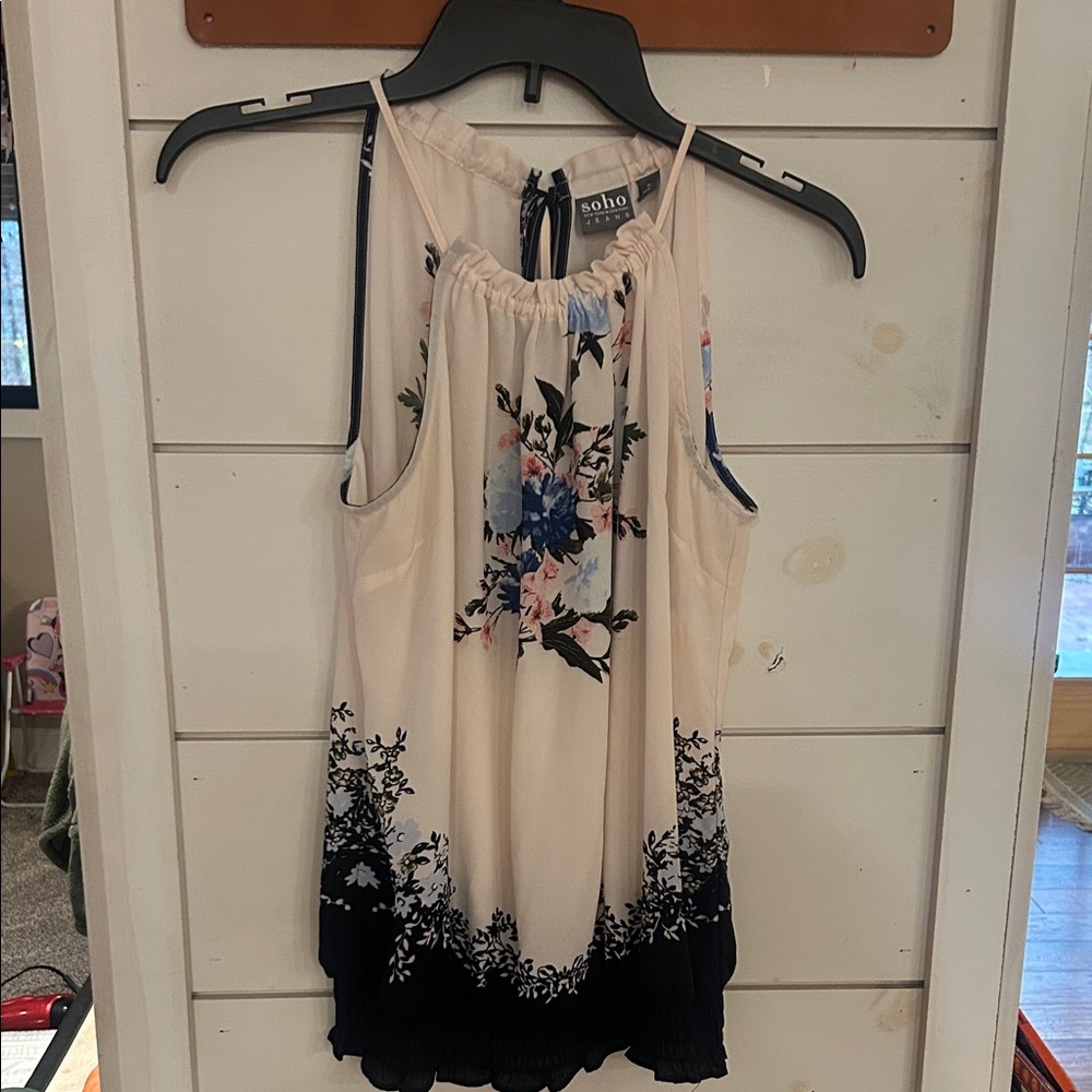 New York & Company Soho Floral Blouse in Cream and Blue